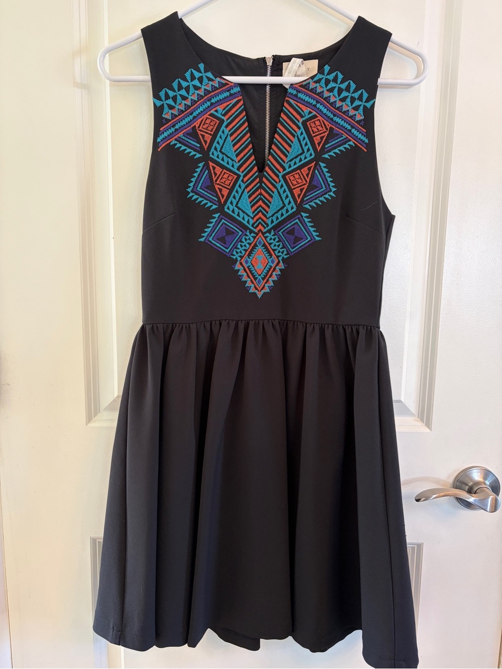Everly Black Embroidered Fit & Flare Dress — Size S